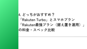 4. どっちがおすすめ?「Rakuten Turbo」とスマホプラン「Rakuten最強プラン(据え置き運用)」の料金・スペック比較